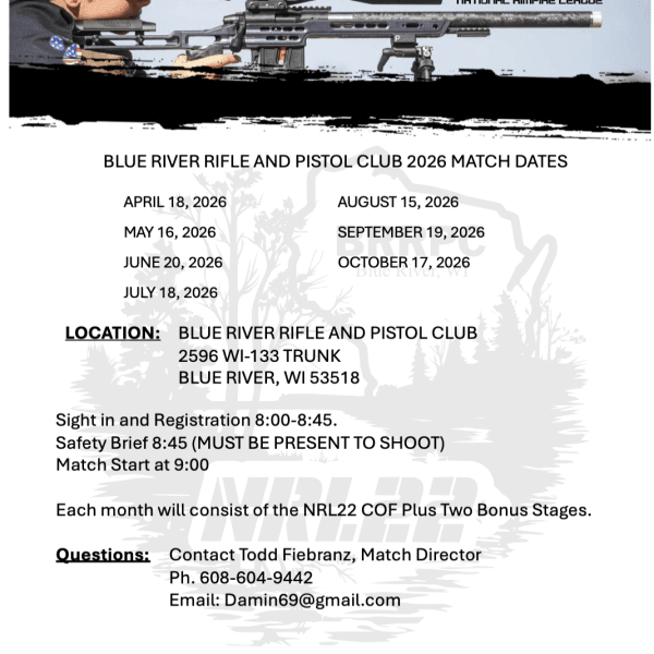 Blue River Rifle and Pistol Club (2026 Monthly Season), Blue River, Wisconsin
